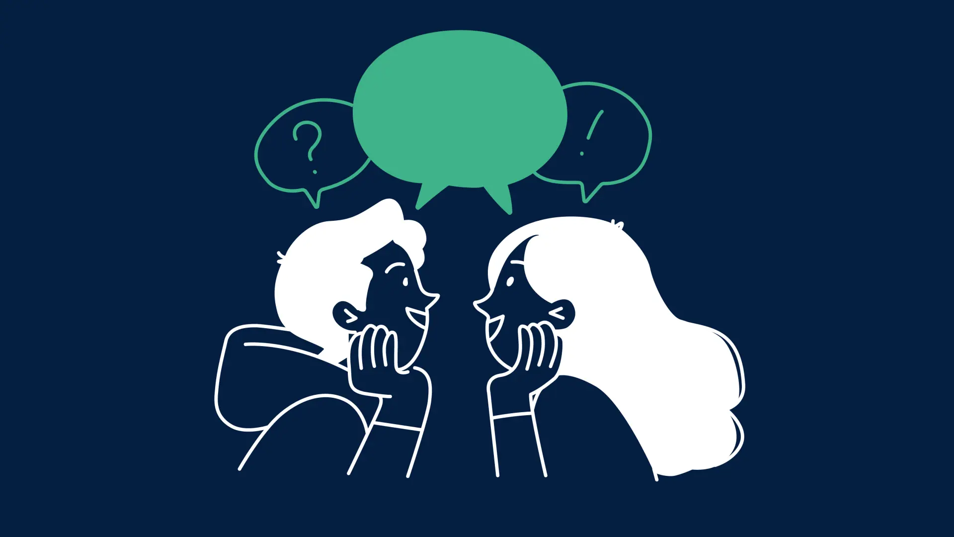 Illustration von einem Mann und einer Frau, die ein Gespräch führen